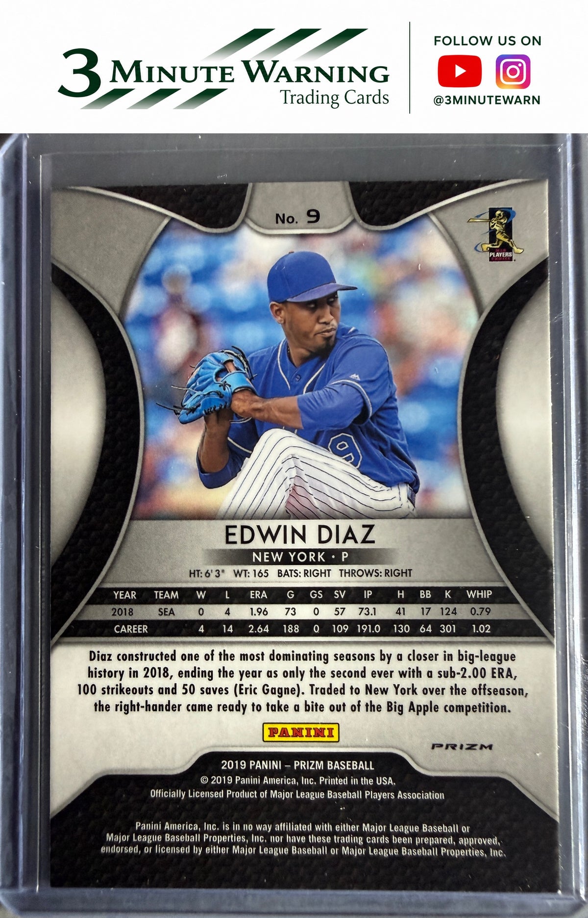 2019 Panini Prizm #9 Edwin Diaz Blue Prizm