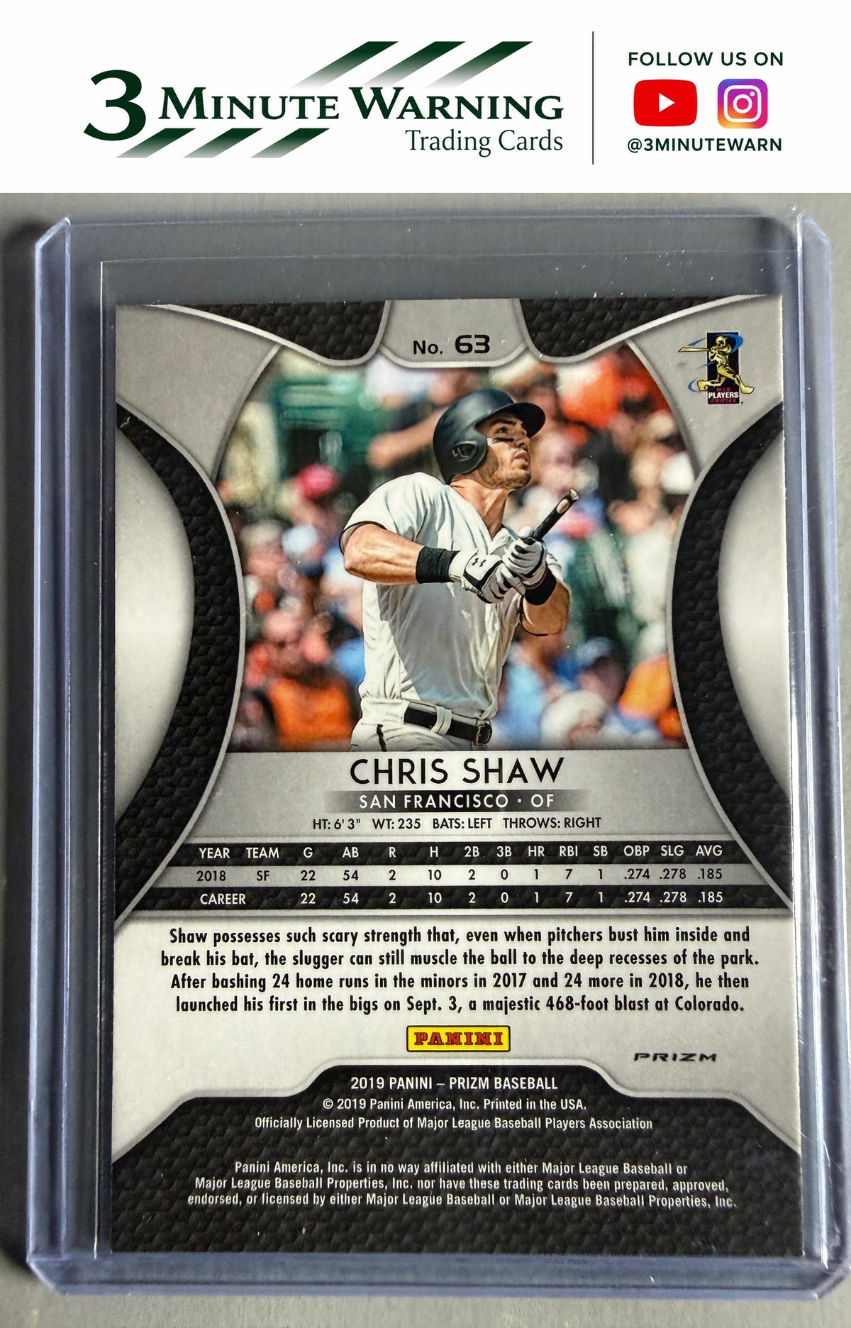 2019 Panini Prizm #63 Chris Shaw Blue Prizm