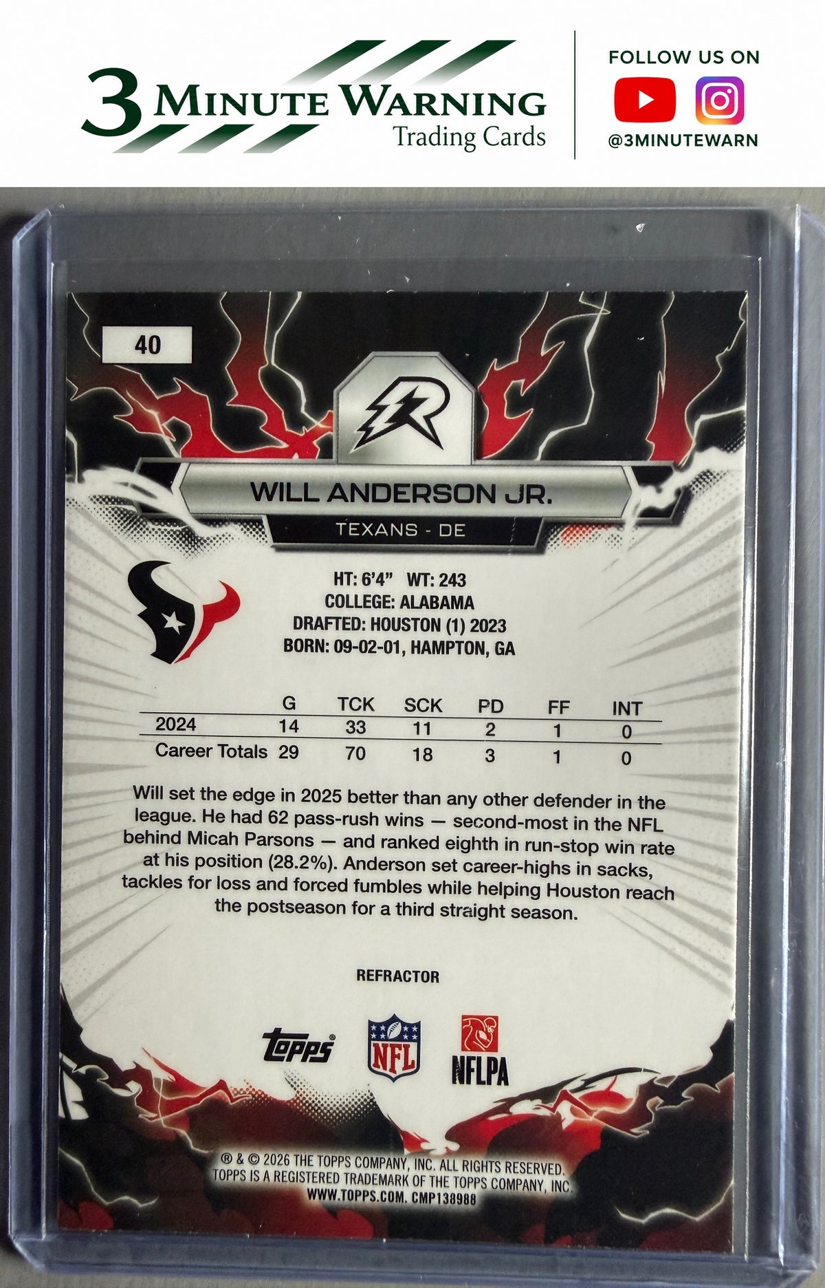 2025 Topps Resurgence #40 Will Anderson Jr. Refractor