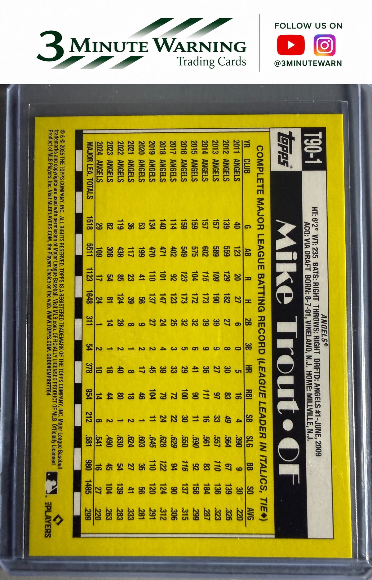 2025 Topps #T90-1 Mike Trout 1990 Topps Baseball 35th Anniversary (Series One)