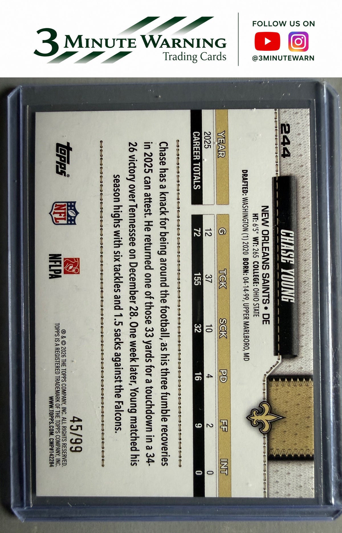 2026 Topps Flagship #244 Chase Young Green Football #/99