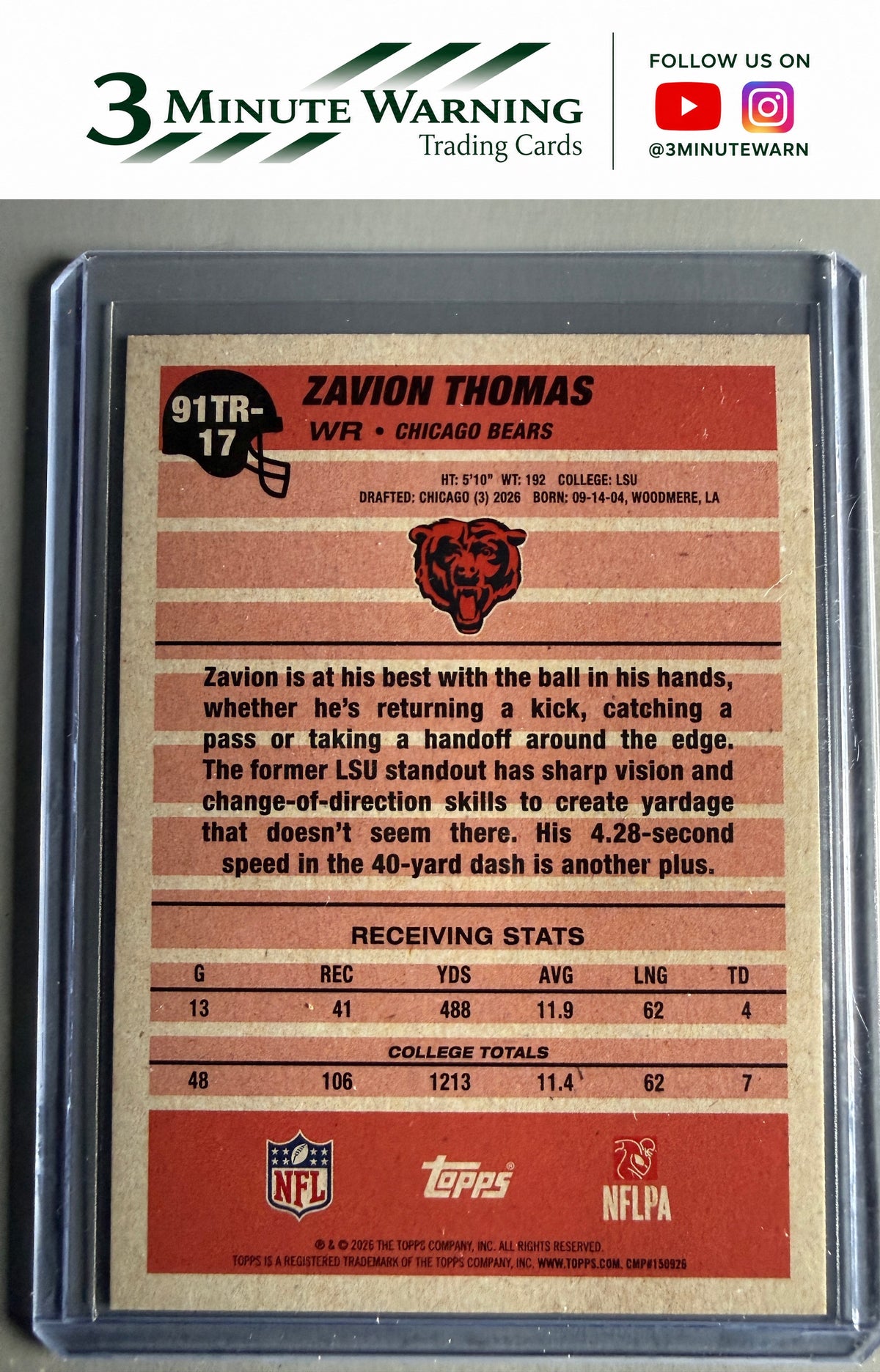 2026 Topps Flagship #91TR-17 Zavion Thomas 1991 Topps Football Rookies Crackle