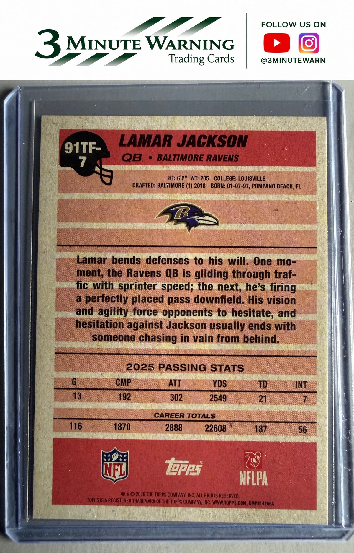 2026 Topps Flagship #91TF-7 Lamar Jackson 1991 Topps Football Crackle