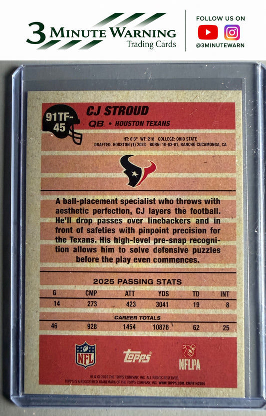2026 Topps Flagship #91TF-45 CJ Stroud 1991 Topps Football Crackle