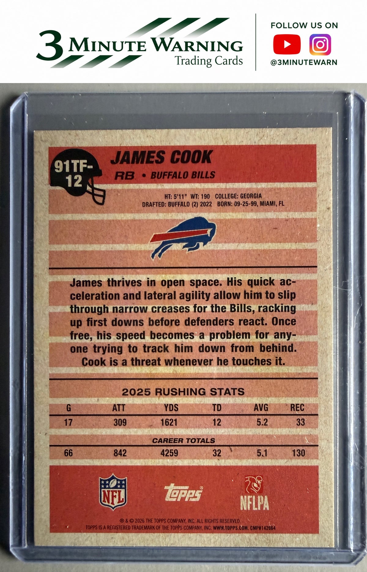 2026 Topps Flagship #91TF-12 James Cook 1991 Topps Football