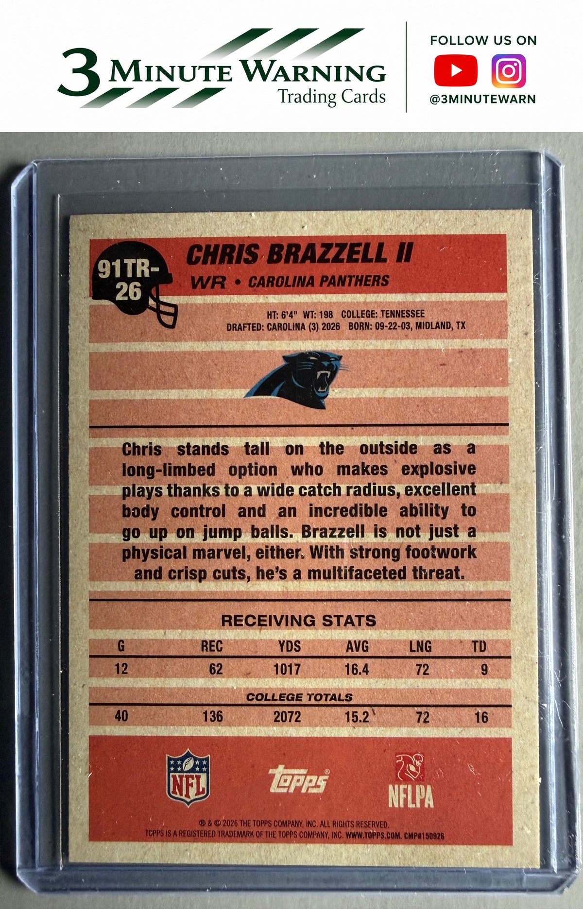 2026 Topps Flagship #91TR-26 Chris Brazzell II 1991 Topps Football Rookies