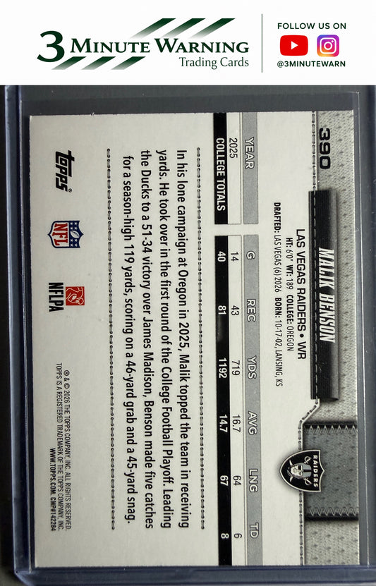 2026 Topps Flagship #390 Malik Benson