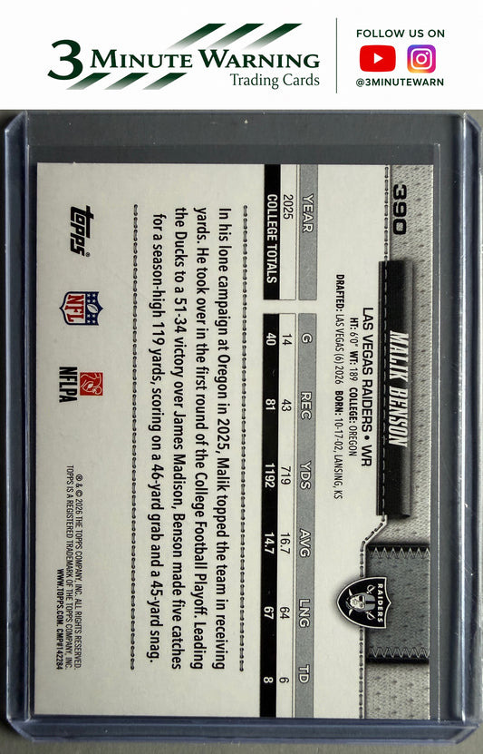 2026 Topps Flagship #390 Malik Benson