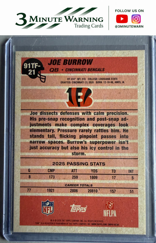 2026 Topps Flagship #91TF-21 Joe Burrow 1991 Topps Football