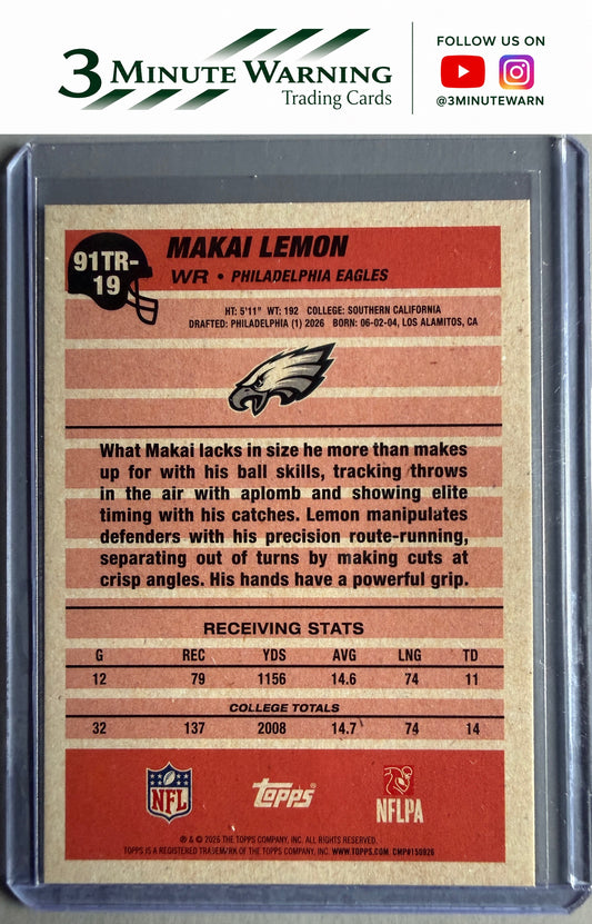 2026 Topps Flagship #91TR-19 Makai Lemon 1991 Topps Football Rookies