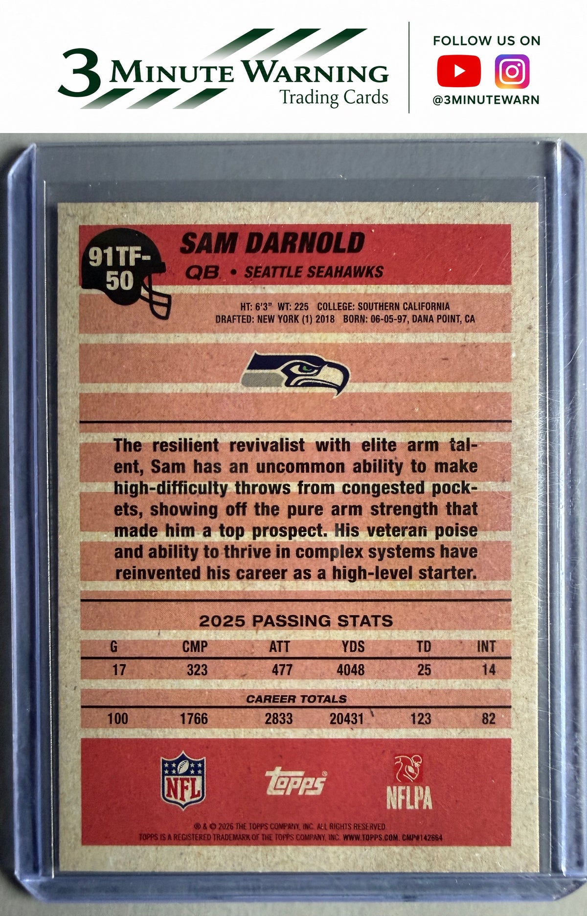 2026 Topps Flagship #91TF-50 Sam Darnold 1991 Topps Football Crackle