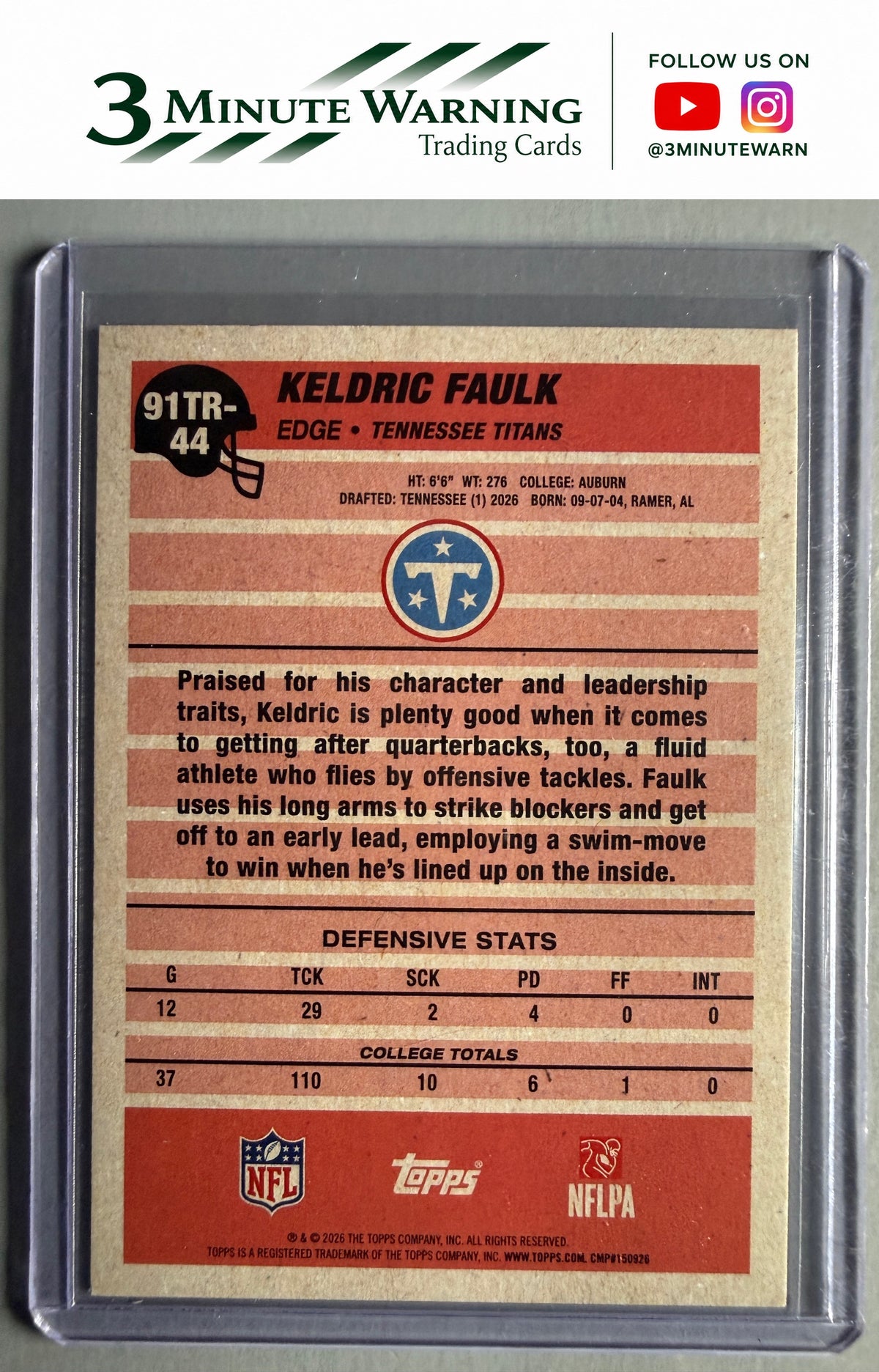 2026 Topps Flagship #91TR-44 Keldric Faulk 1991 Topps Football Rookies Crackle