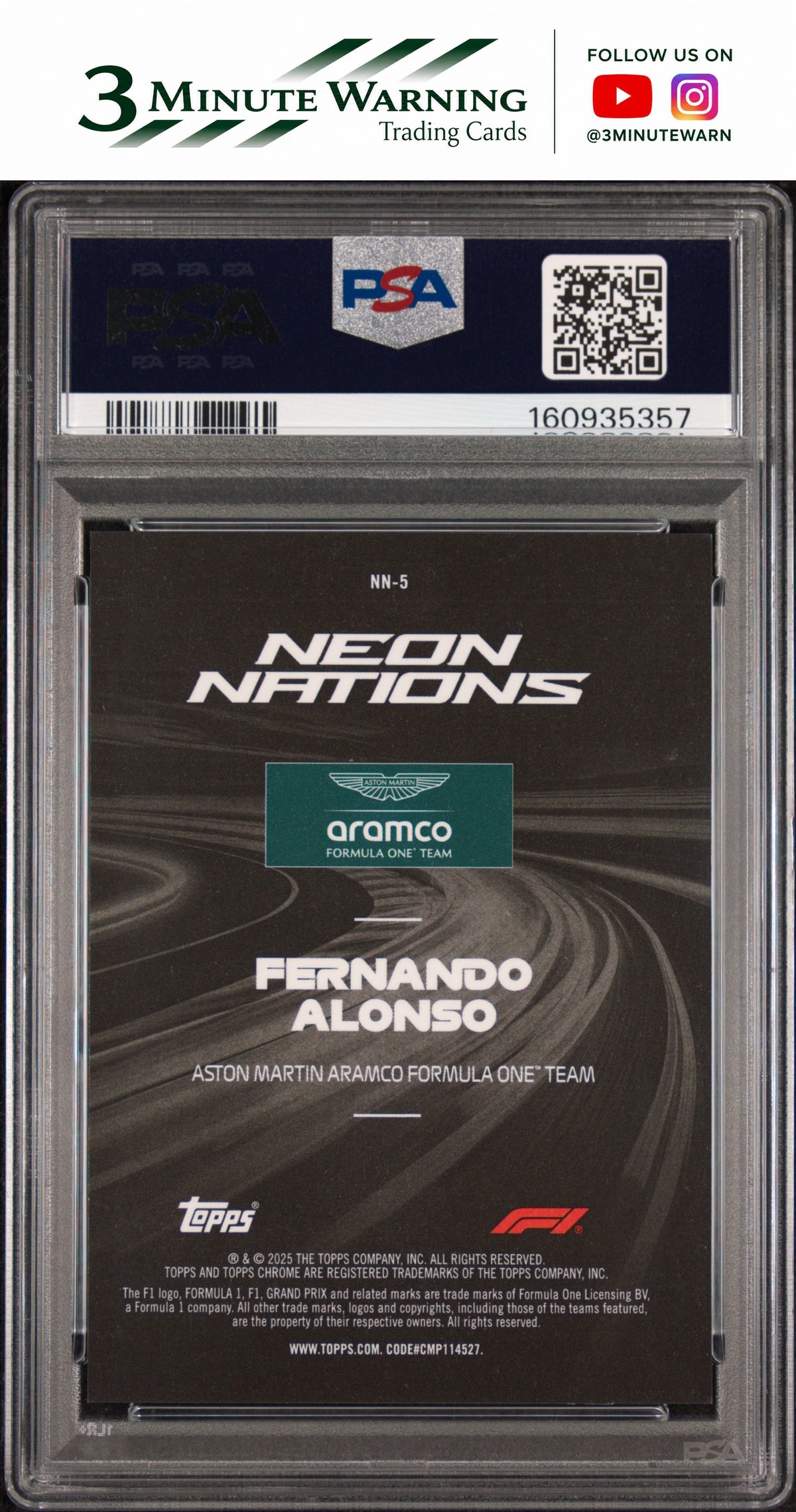 2025 Topps Chrome Formula 1 Neon Nations #NN-5 Fernando Alonso PSA 9