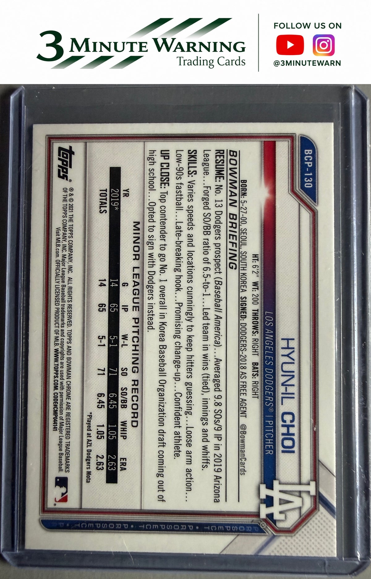 2021 Bowman #BCP-130 Hyun-il Choi Chrome Prospects