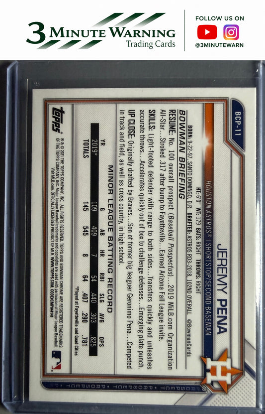 2021 Bowman #BCP-11 Jeremy Pena Chrome Prospects