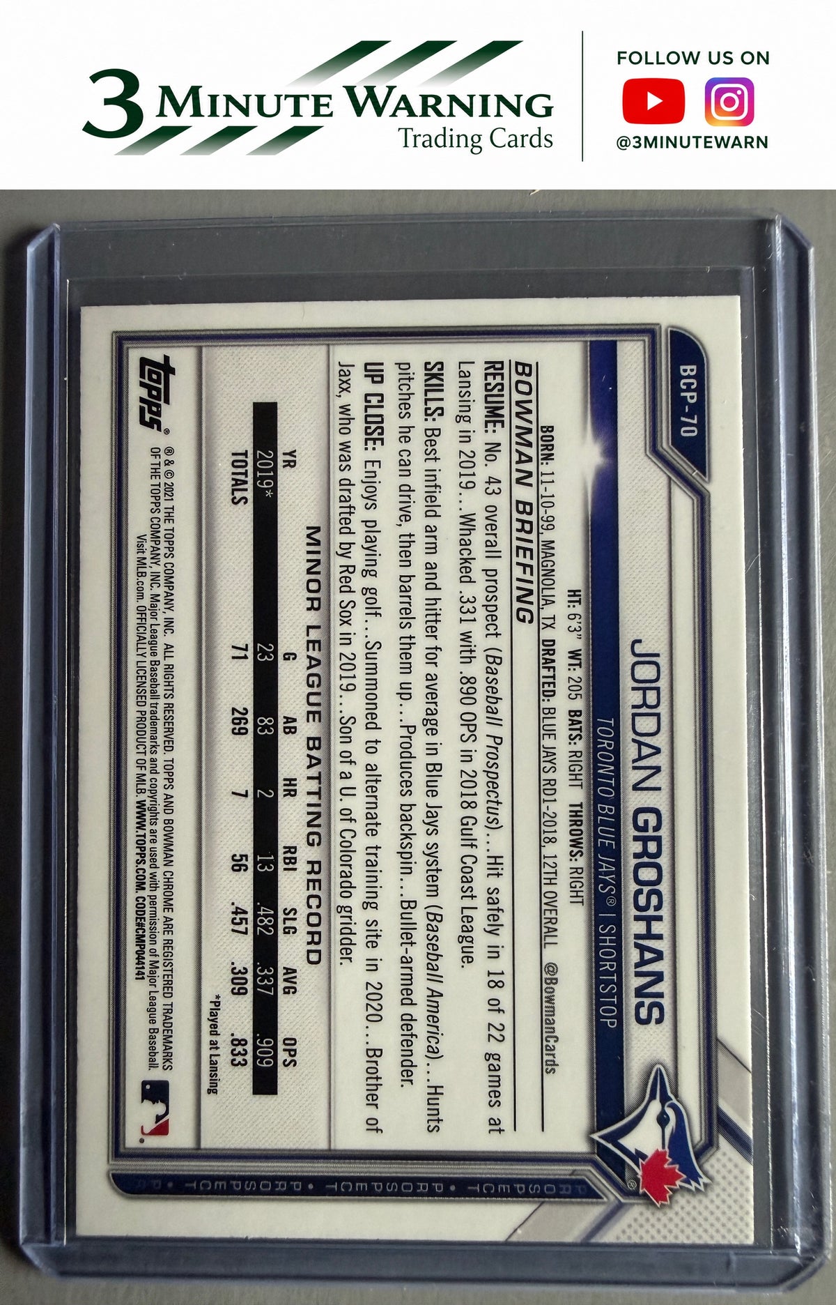 2021 Bowman #BCP-70 Jordan Groshans Chrome Prospects