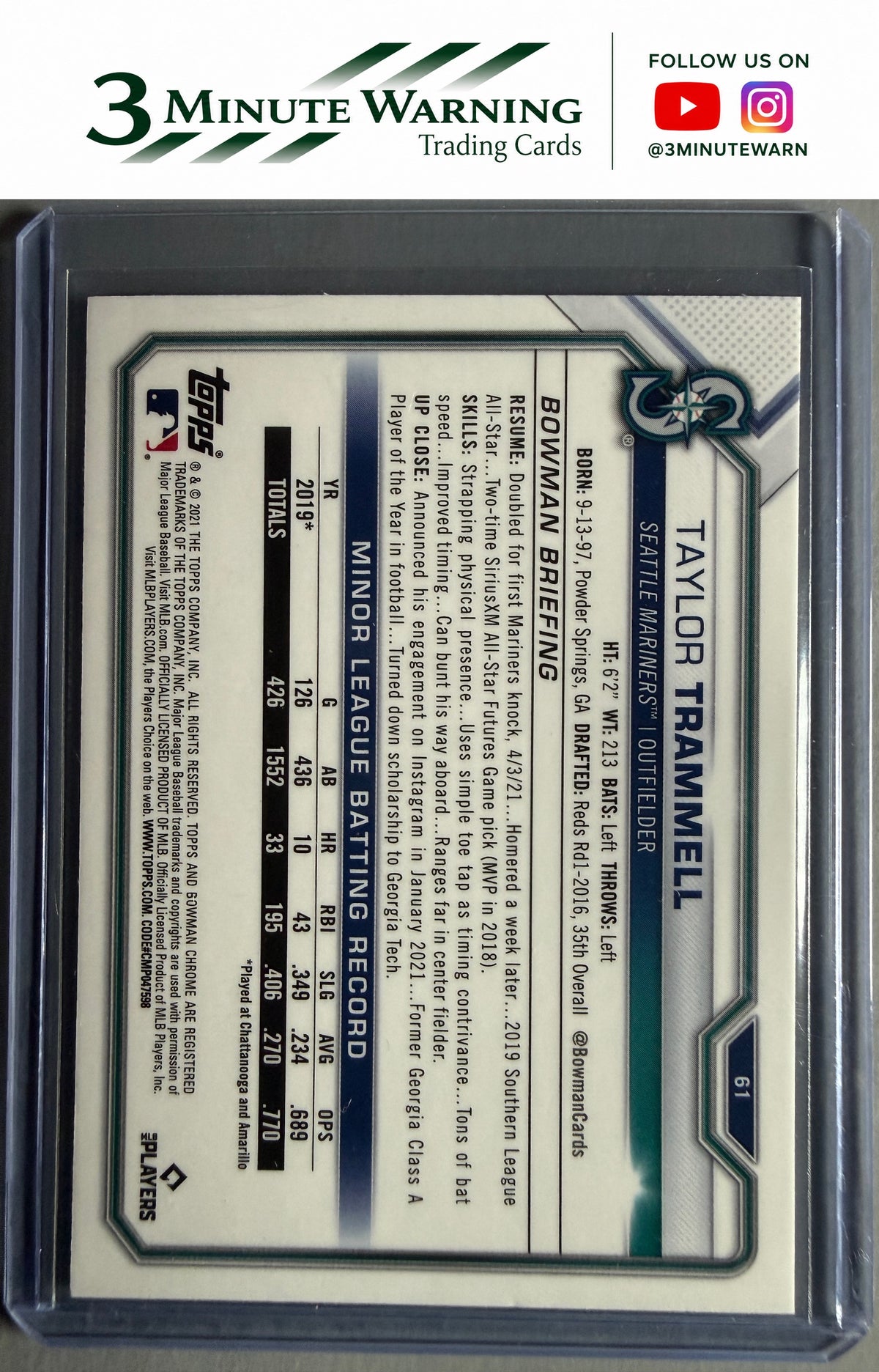 2021 Bowman Chrome #61 Taylor Trammell