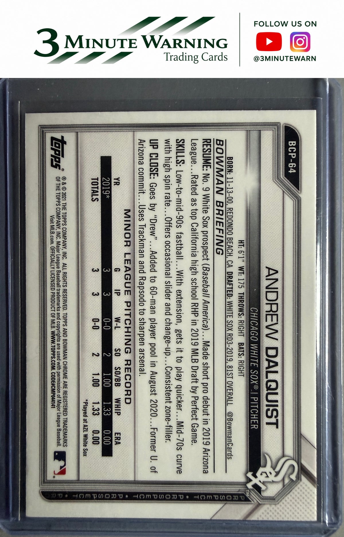 2021 Bowman #BCP-64 Andrew Dalquist Chrome Prospects