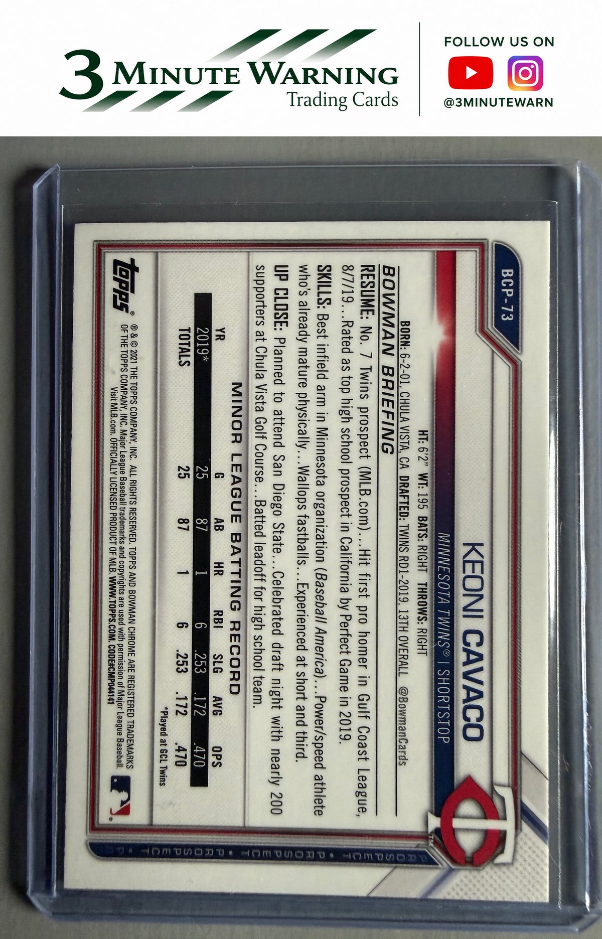 2021 Bowman #BCP-73 Keoni Cavaco Chrome Prospects