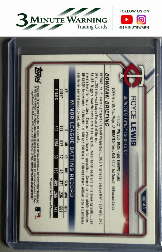 2021 Bowman #BCP-63 Royce Lewis Chrome Prospects Mojo Refractor