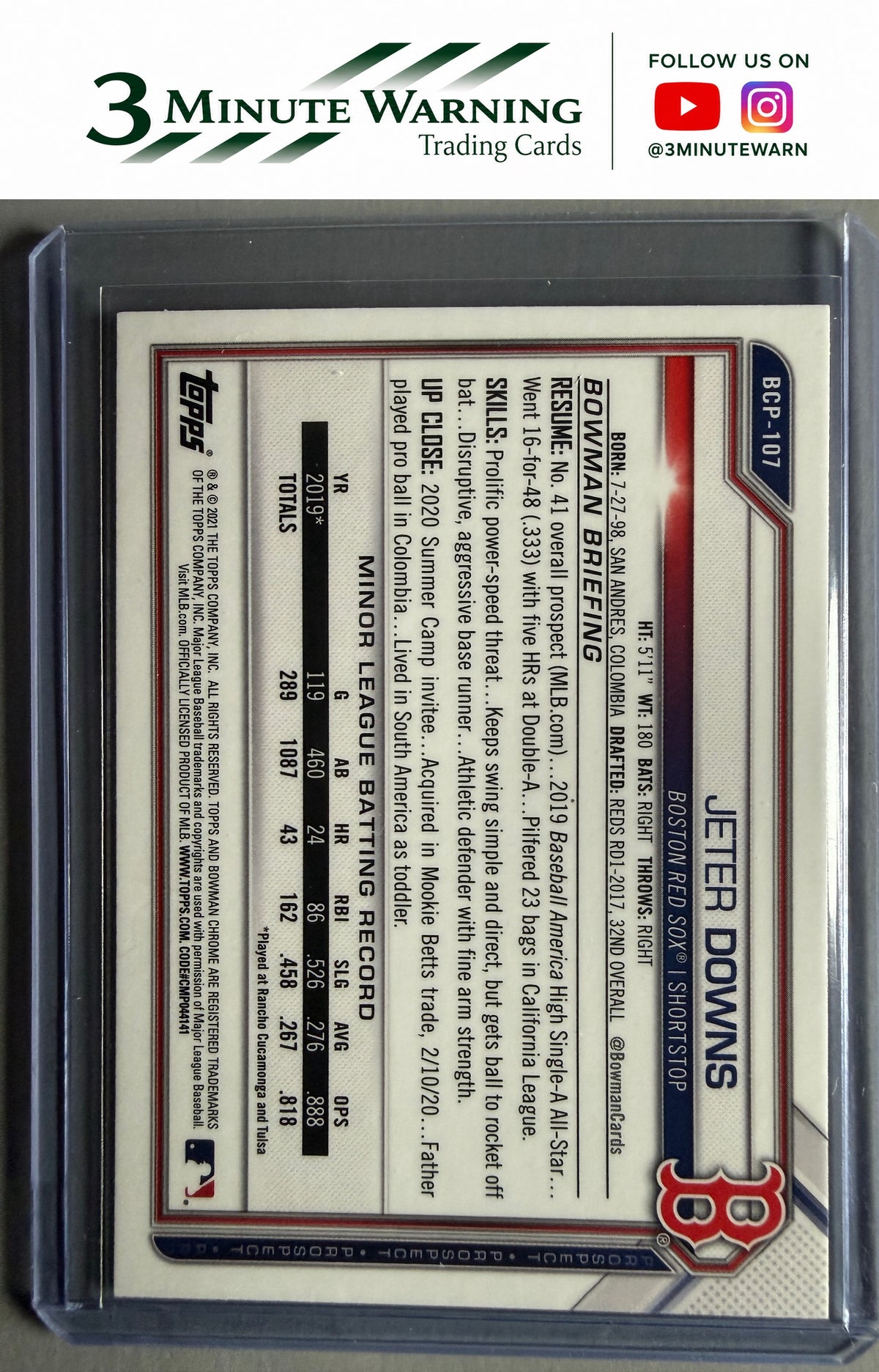 2021 Bowman #BCP-107 Jeter Downs Chrome Prospects