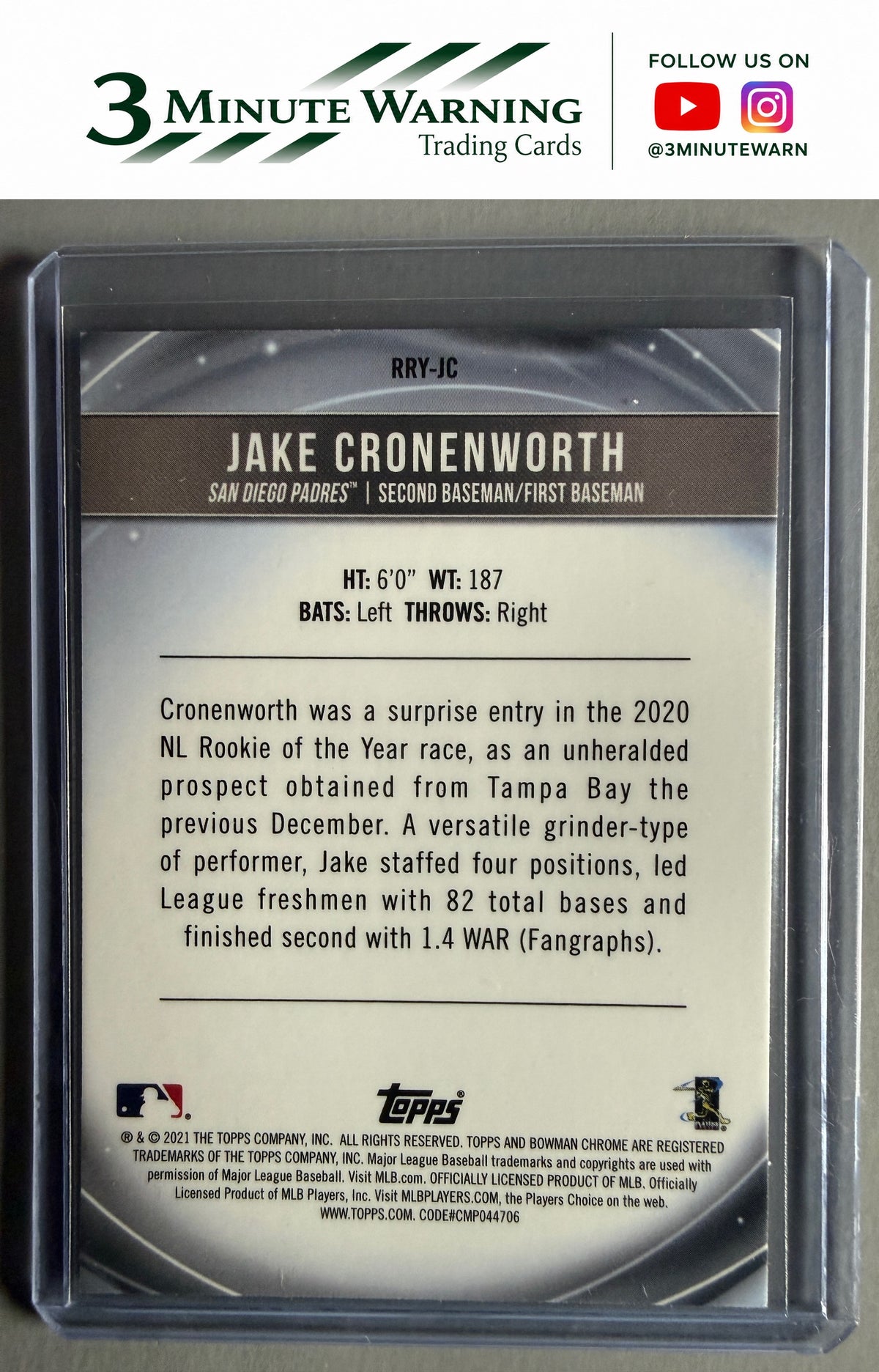 2021 Bowman #RRY-JC Jake Cronenworth Chrome ROY Favorites Mojo Refractor
