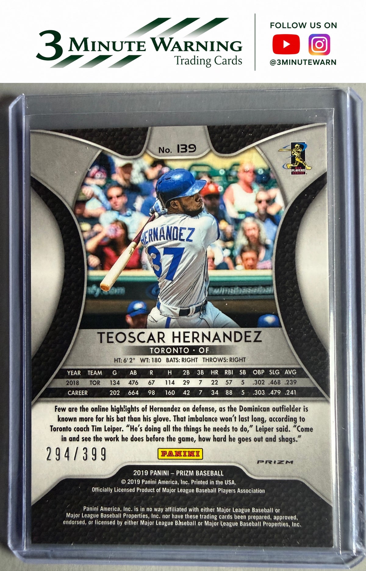 2019 Panini Prizm #139 Teoscar Hernandez Blue Mojo Prizm #/399