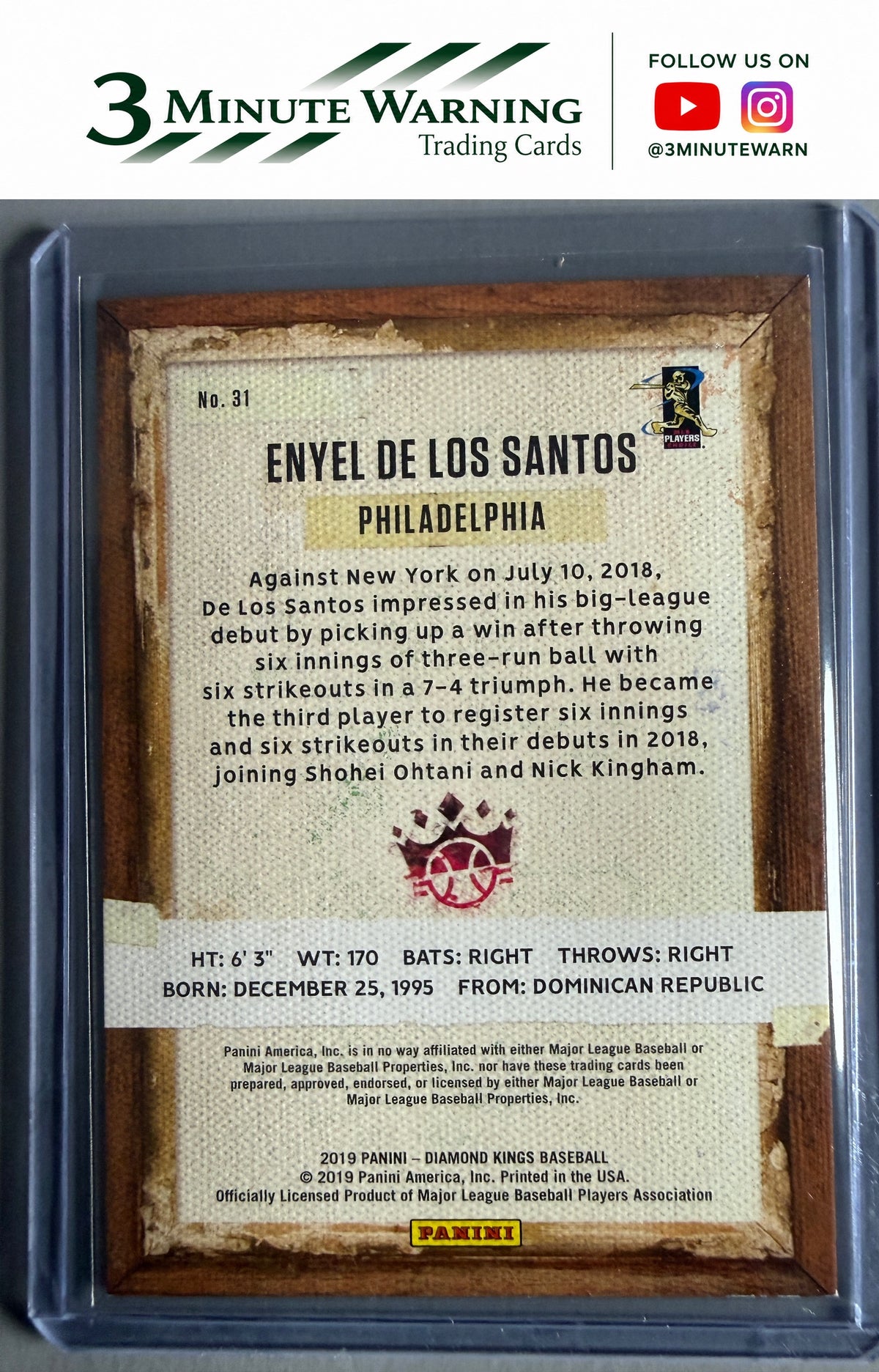 2019 Panini Diamond Kings #31 Enyel De Los Santos Framed Blue
