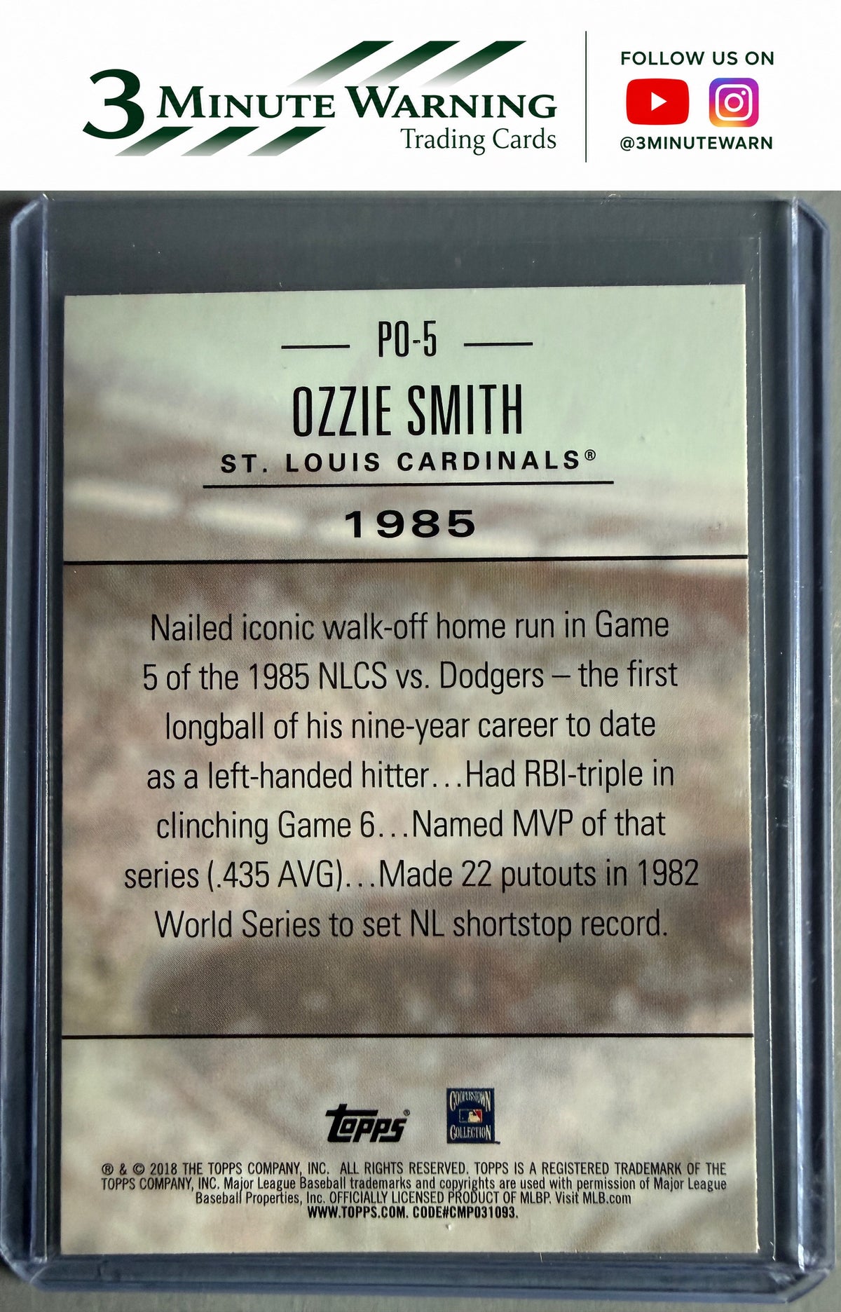2018 Topps Update #PO-5 Ozzie Smith Postseason Preeminence