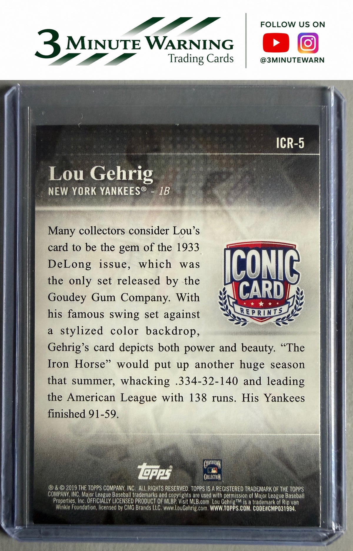 2019 Topps #ICR-5 Lou Gehrig Iconic Card Reprints