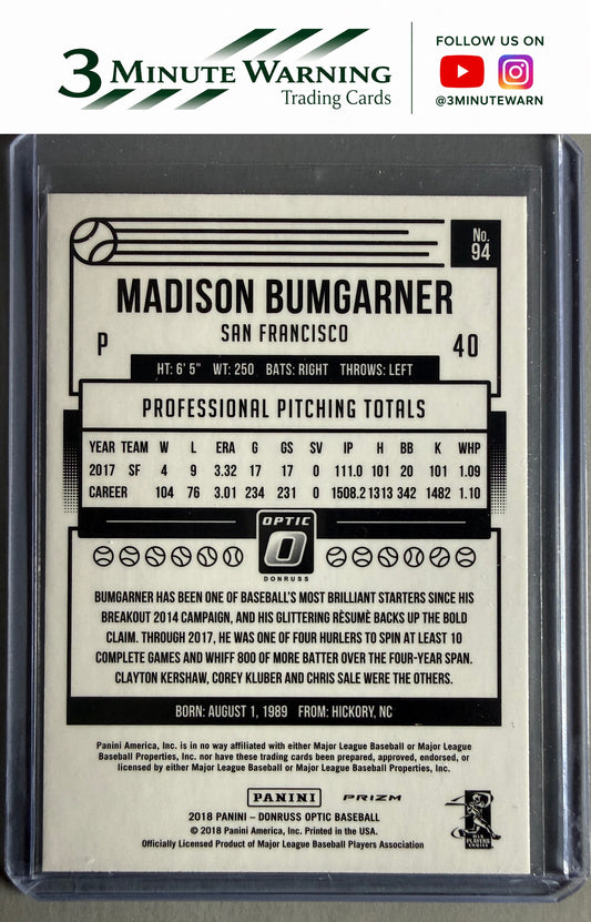 2018 Donruss Optic #94 Madison Bumgarner Red and Yellow