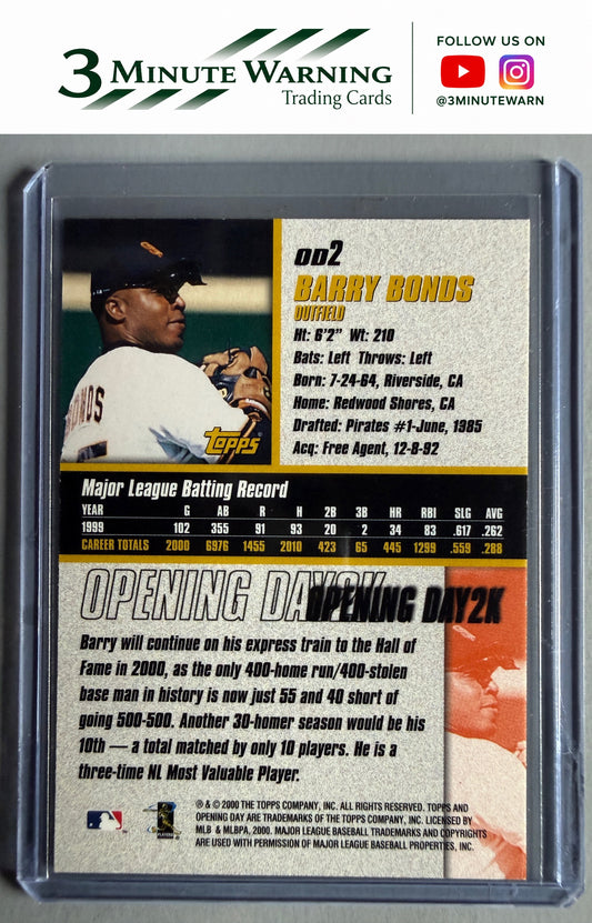 2000 Topps / Fleer / Upper Deck / Pacific Opening Day 2K #OD2 Barry Bonds