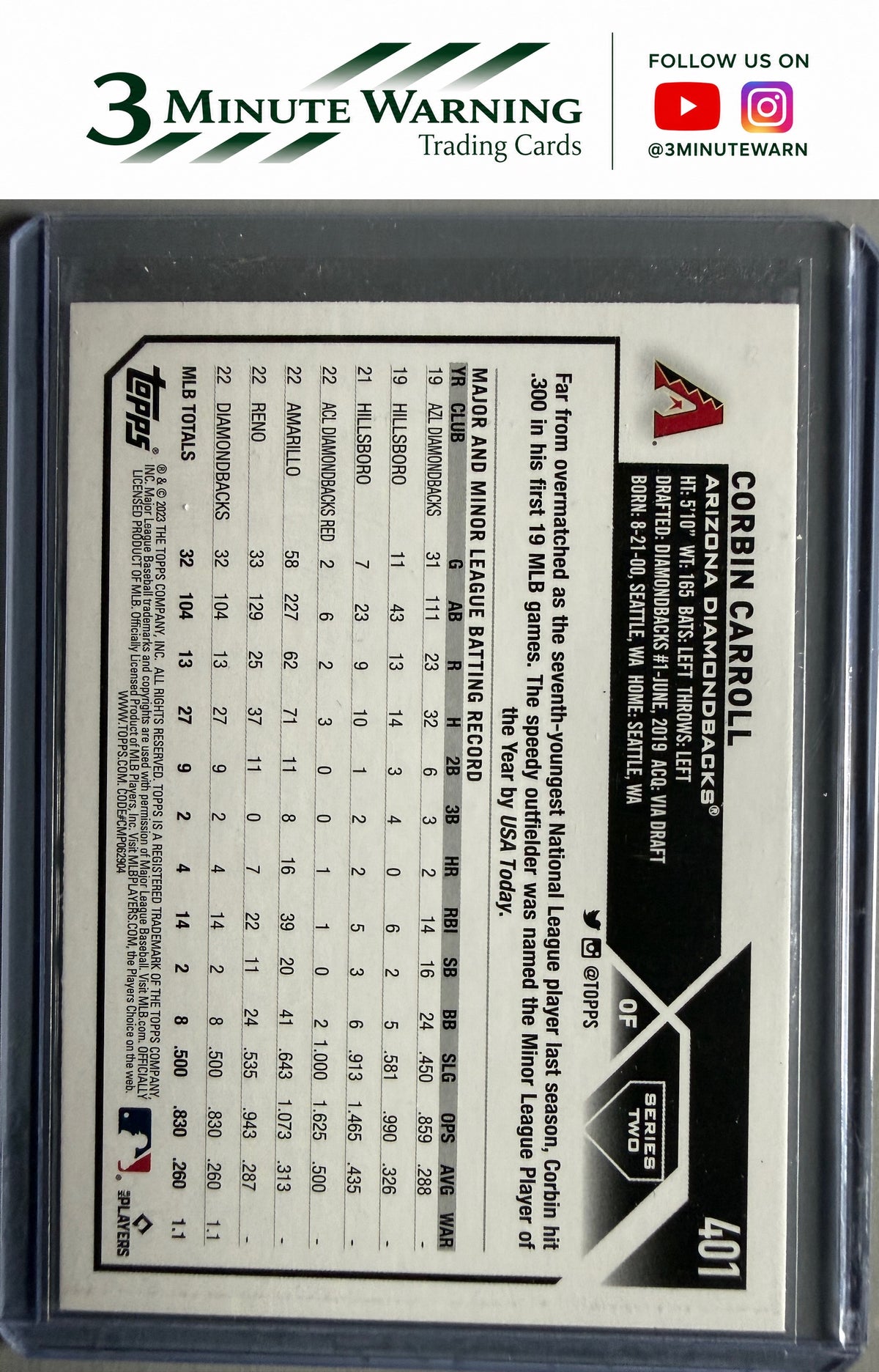2023 Topps Arizona Diamondbacks #ARI-16 Corbin Carroll