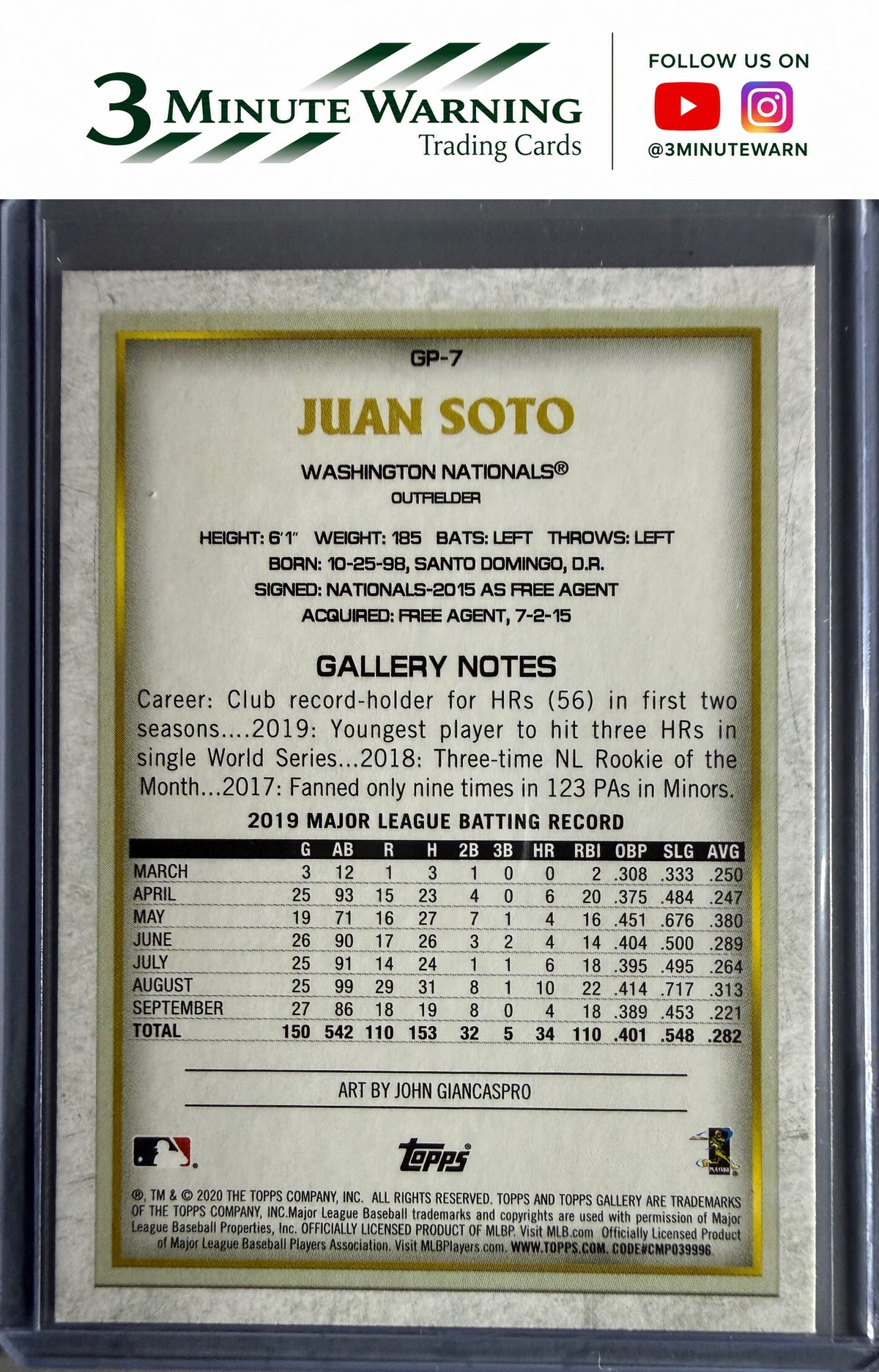 2020 Topps Chrome #GP-7 Juan Soto Topps Gallery NBCD Preview