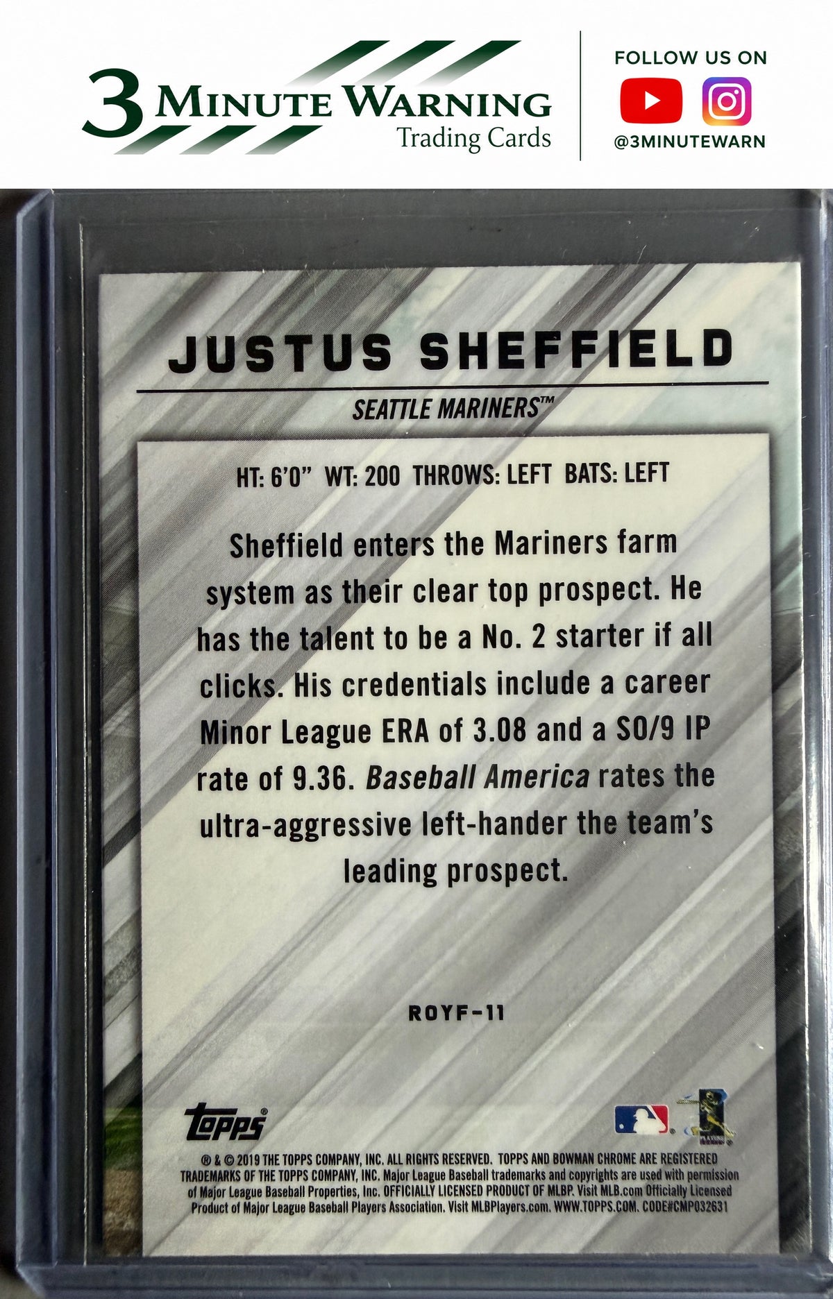 2019 Bowman #ROYF-11 Justus Sheffield Rookie of the Year Favorites