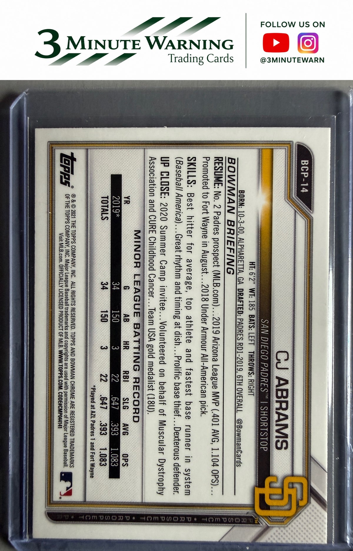 2021 Bowman #BCP-14 CJ Abrams Chrome Prospects