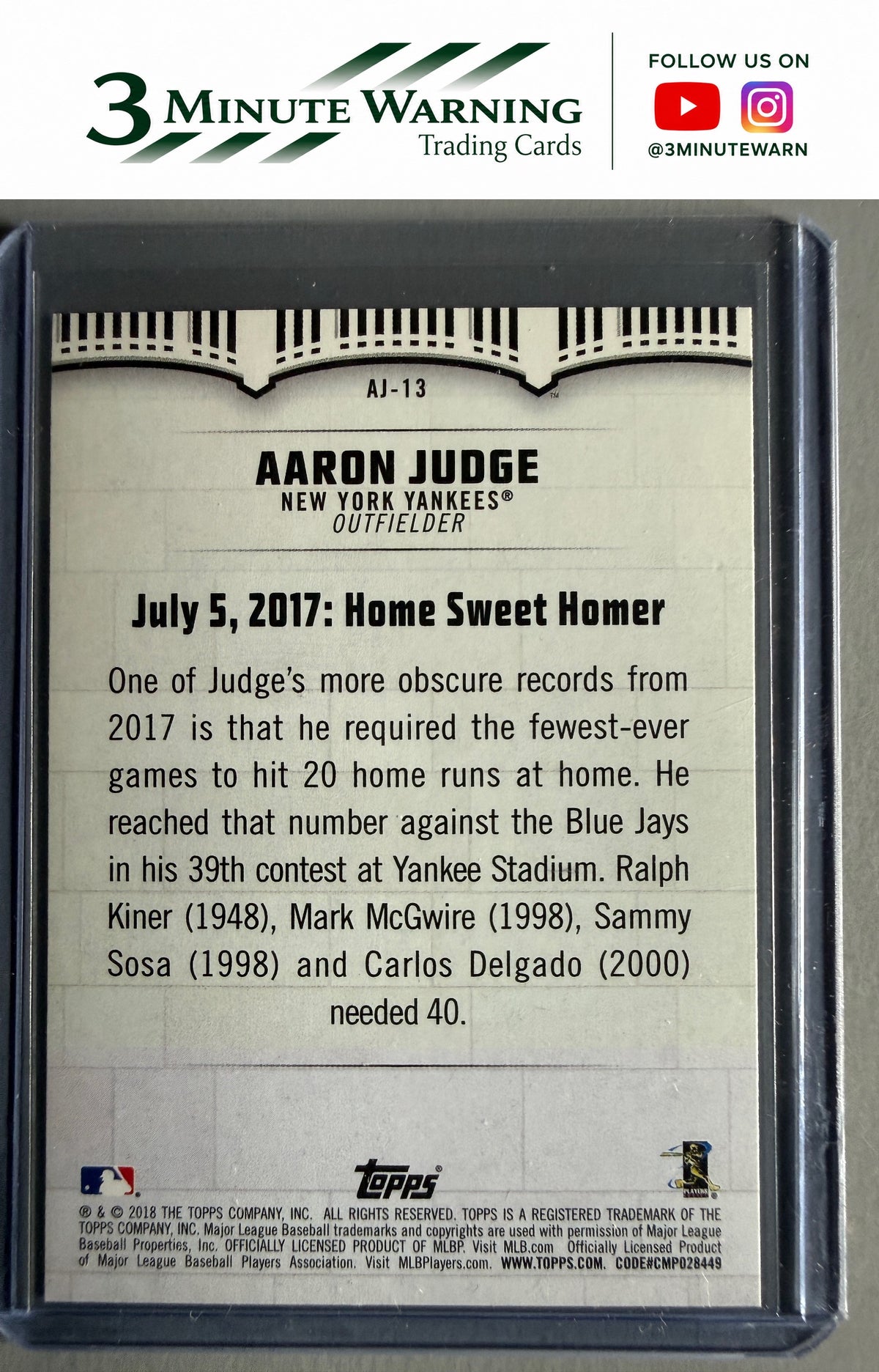 2018 Topps #AJ-13 Aaron Judge Aaron Judge Highlights