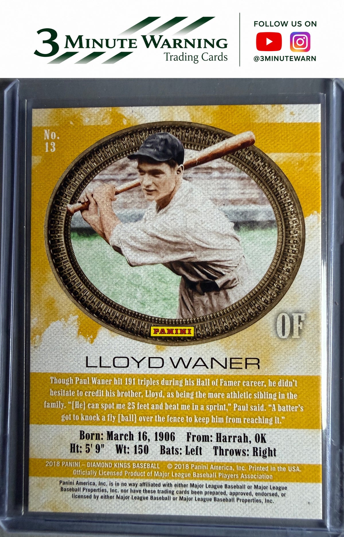 2018 Panini Diamond Kings #13 Lloyd Waner Framed Red