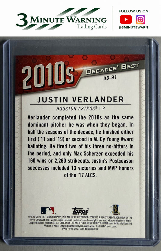 2020 Topps #DB-91 Justin Verlander Decades' Best Green (Series Two)