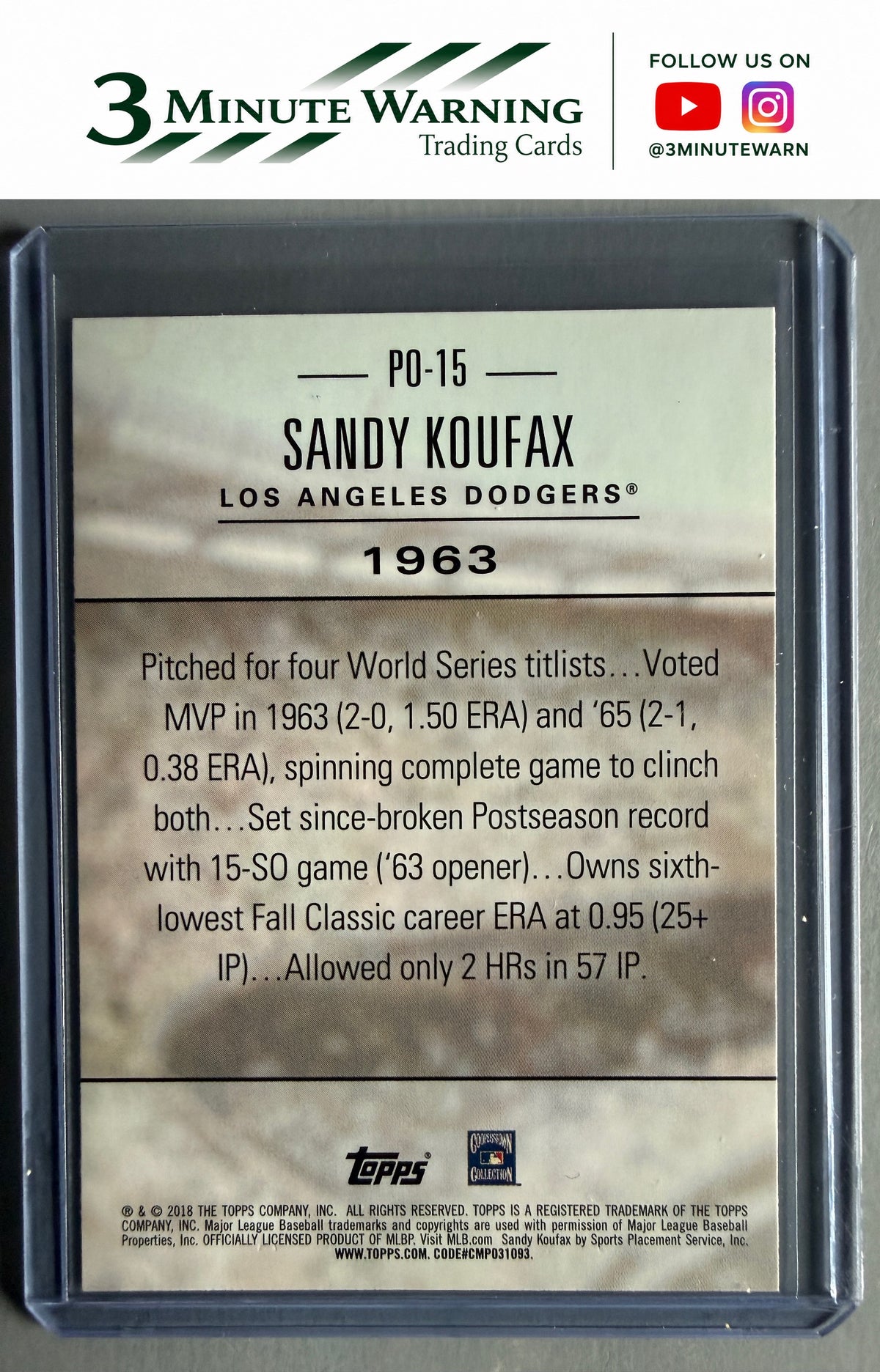 2018 Topps Update #PO-15 Sandy Koufax Postseason Preeminence