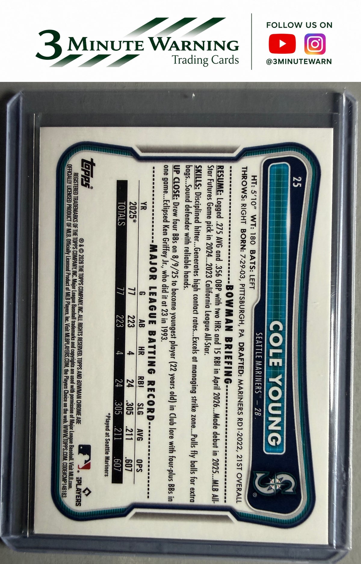 2026 Bowman Chrome #25 Cole Young Mojo Refractor