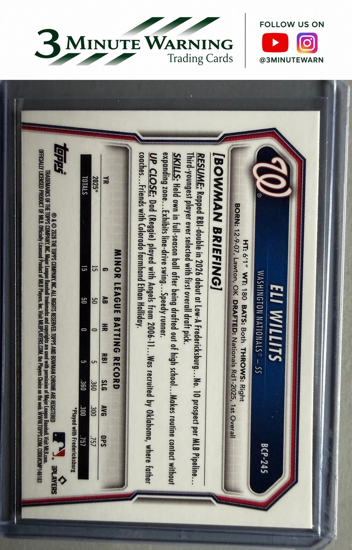 2026 Bowman Chrome #BCP-245 Eli Willits Prospects Mojo
