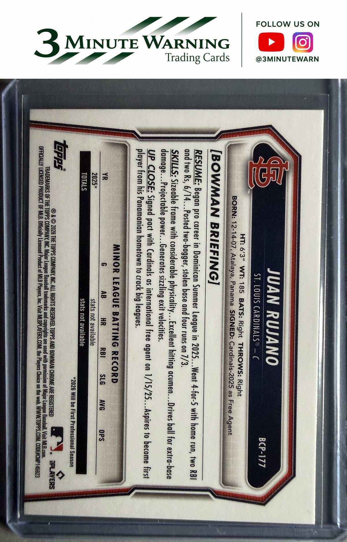 2026 Bowman Chrome #BCP-177 Juan Rujano Prospects Laser