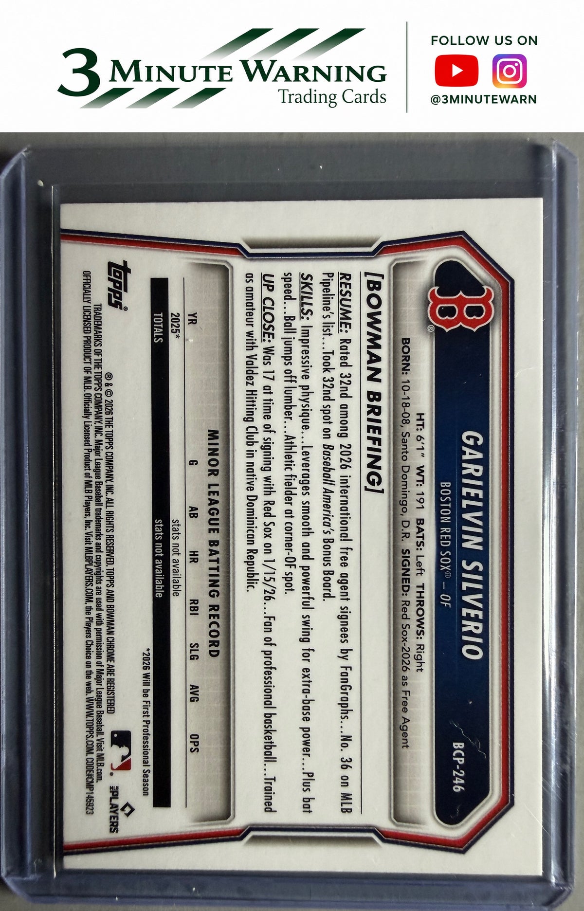 2026 Bowman Chrome #BCP-246 Garielvin Silverio Prospects