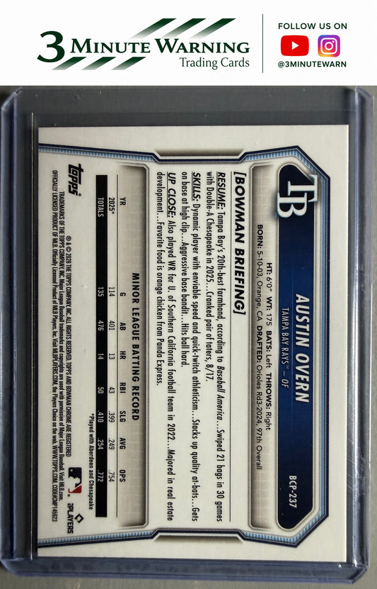 2026 Bowman Chrome #BCP-237 Austin Overn Prospects