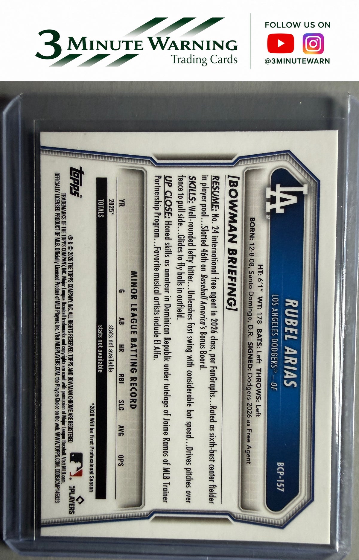 2026 Bowman Chrome #BCP-157 Rubel Arias Prospects