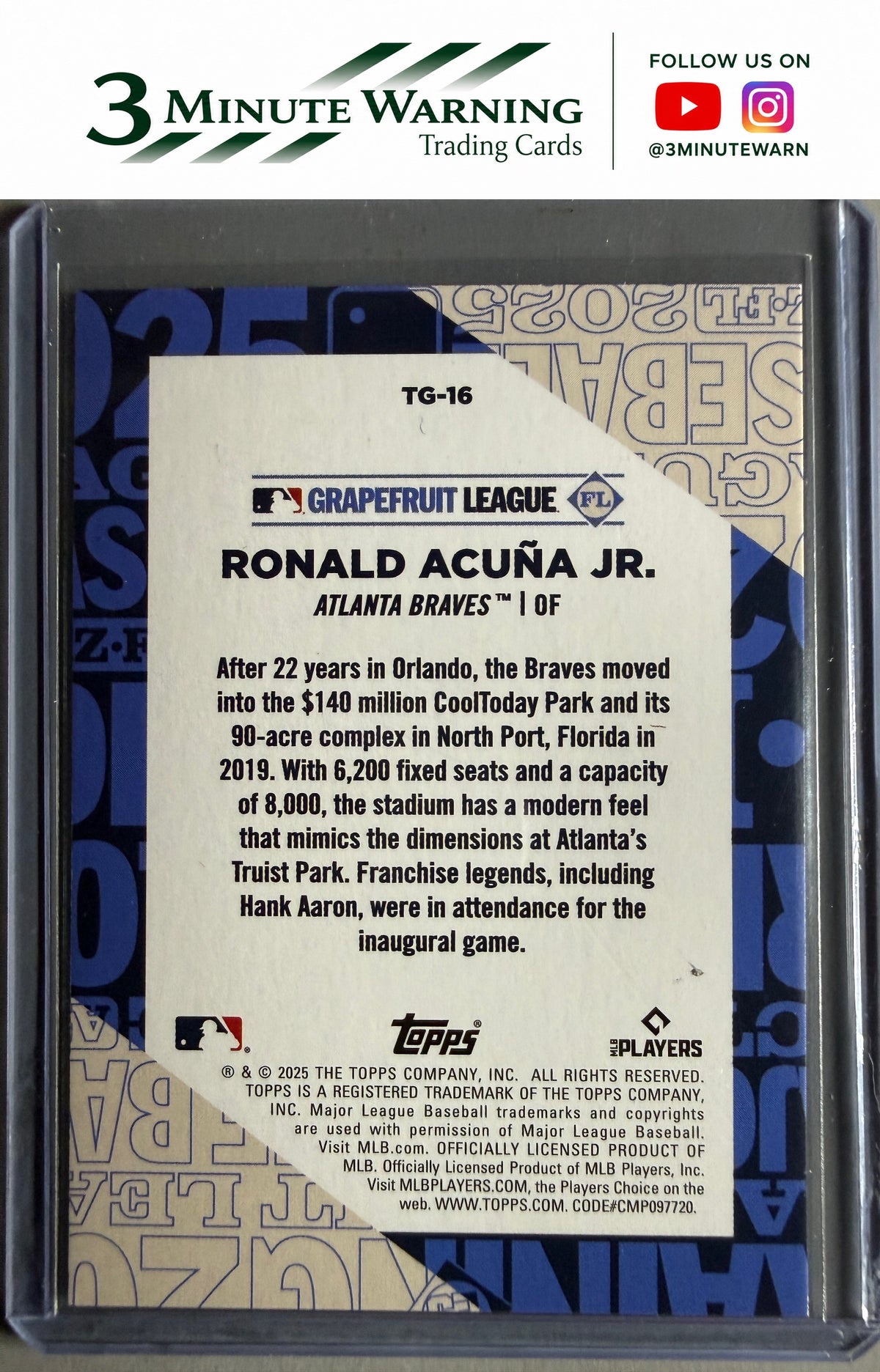 2025 Topps #TG-16 Ronald Acuña Jr. Training Grounds