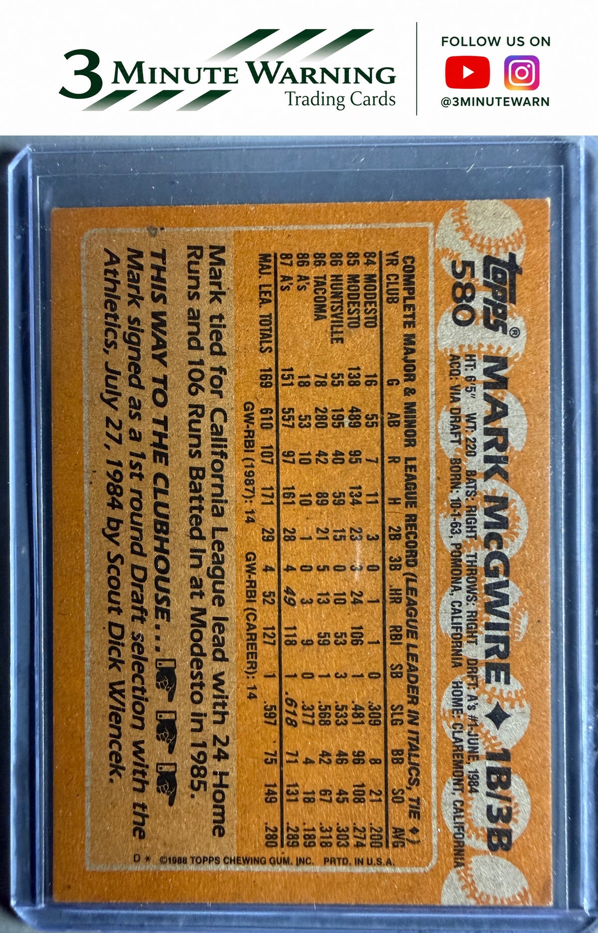 1988 Topps #580 Mark McGwire