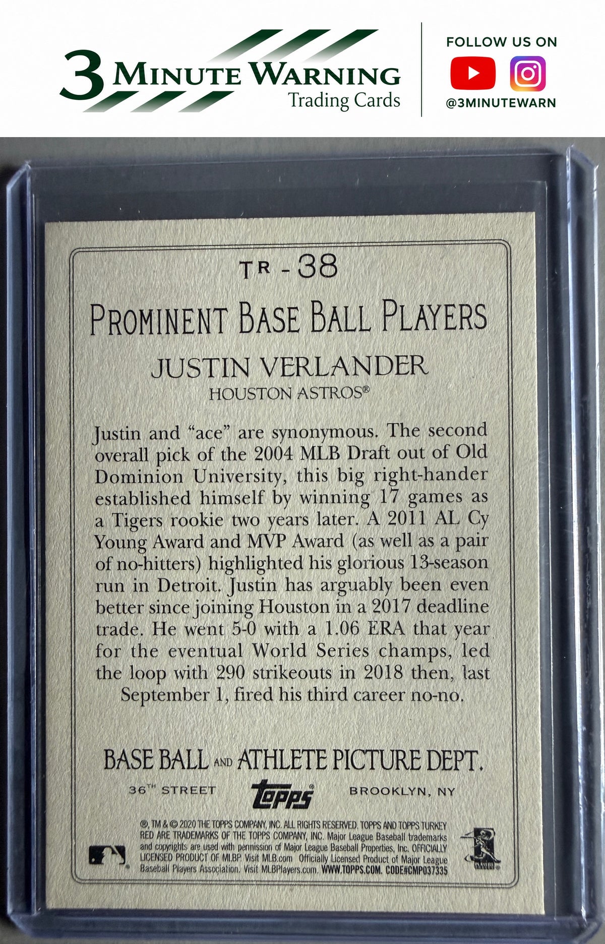 2020 Topps #TR-38 Justin Verlander Turkey Red 2020 (Series 1)