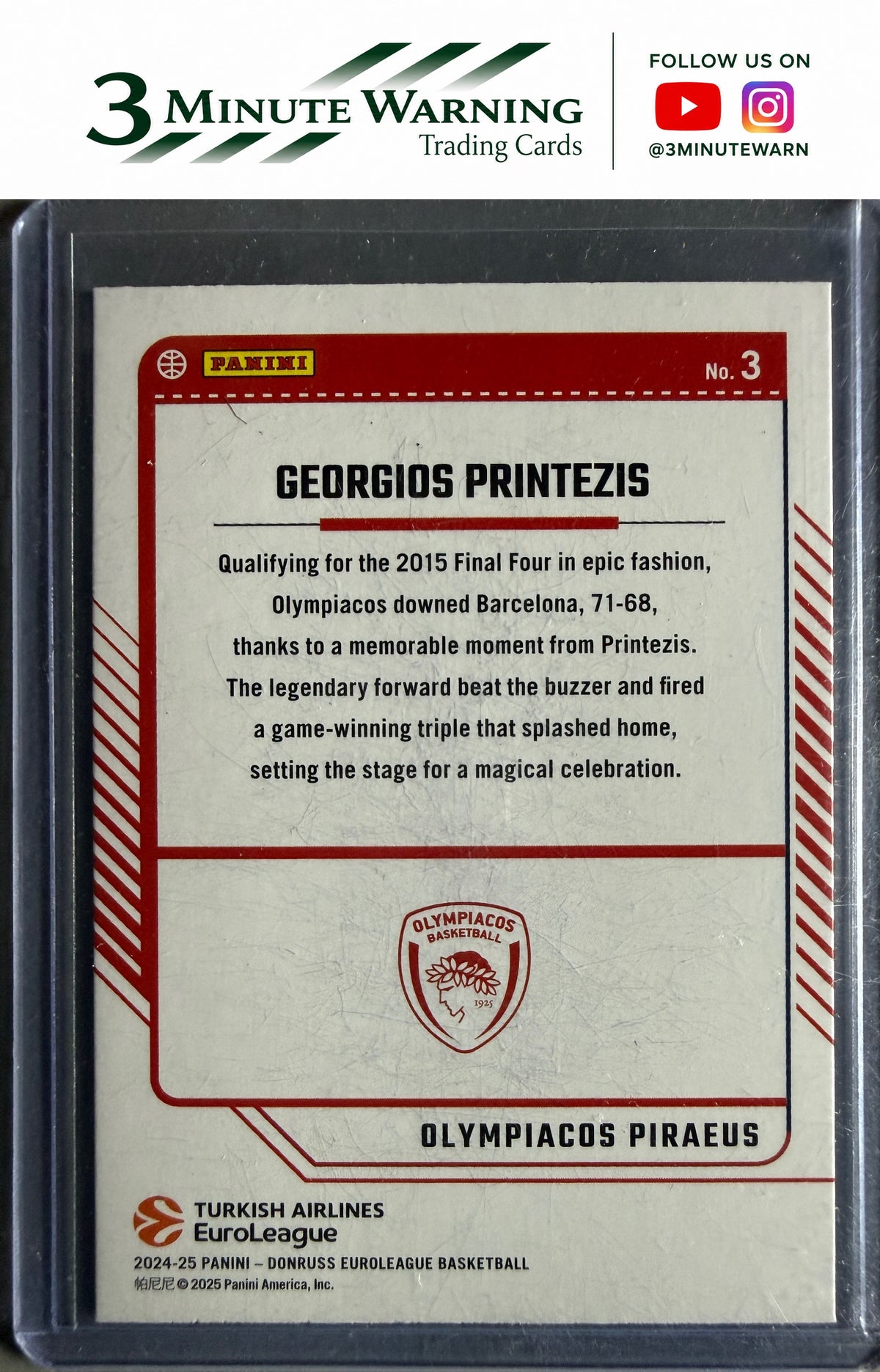 2024-25 Donruss EuroLeague #3 Georgios Printezis Highlights Laser #/149